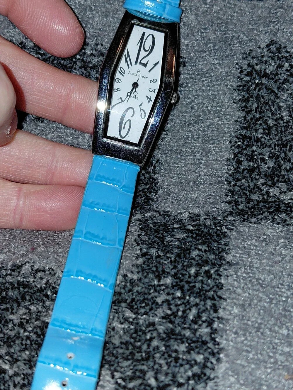 Louis Arden Paris Art Deco Tonneau Quartz Watch Blue Faux Croc Y2K Retro CC